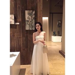 White Flowy Maxi Dress with Smocked Bodice