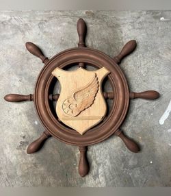 New 18" Matte Walnut & Oak Wooden Ship Wheel Wall Decor