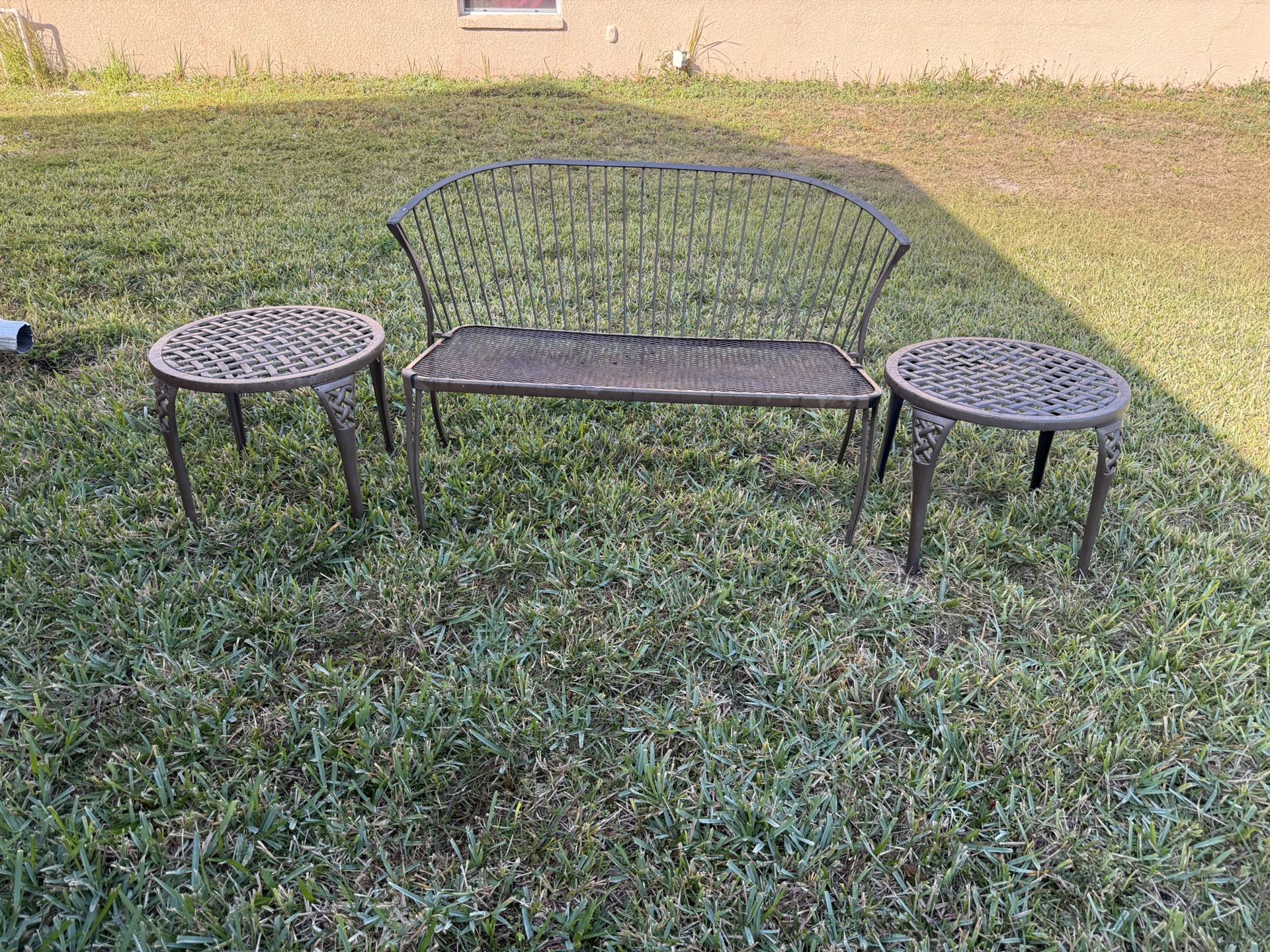 Metal Bench With Tables (2)