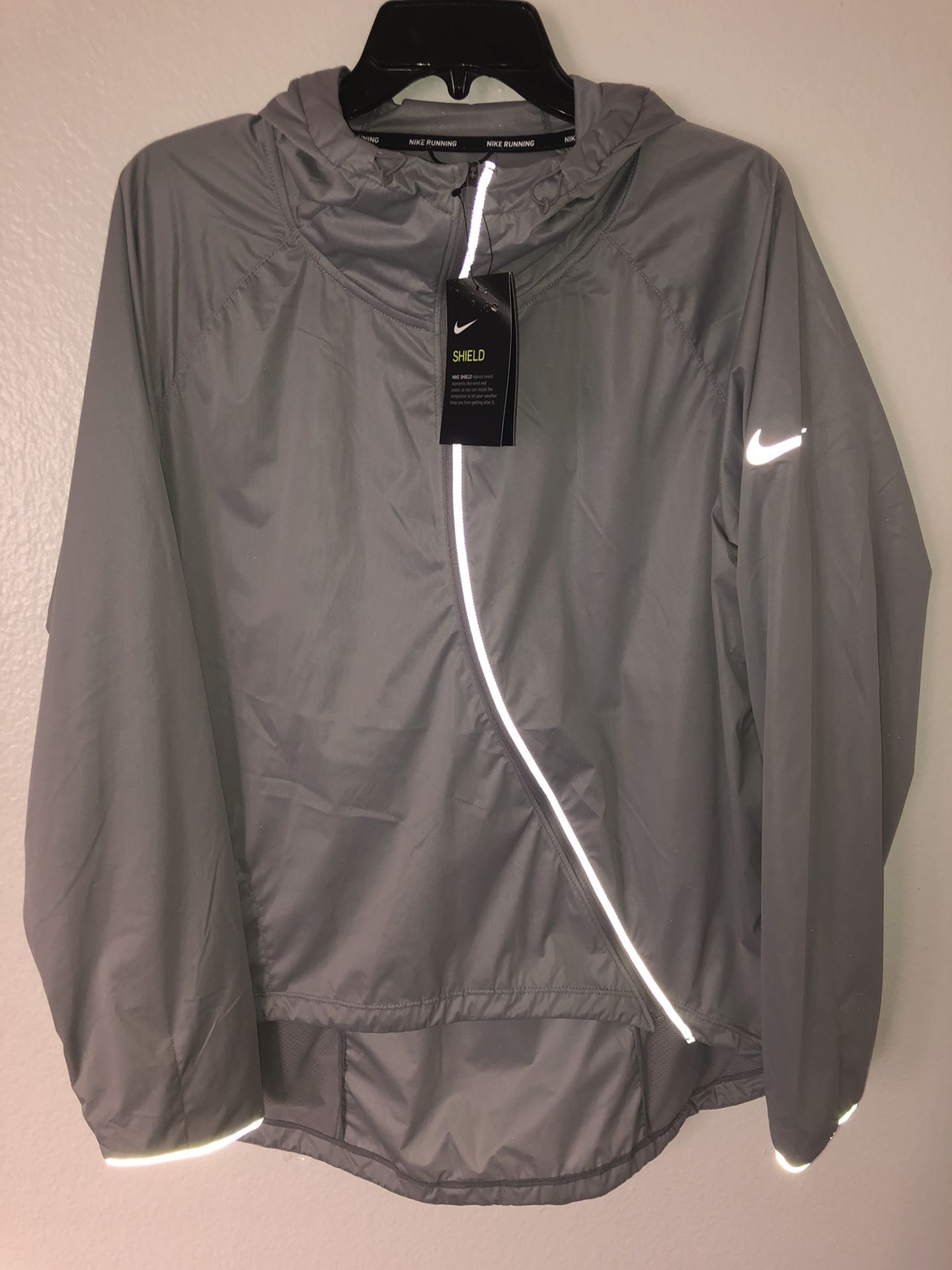 Nike Womens Shield Running Jacket Grey Runaway Reflective