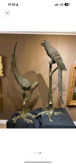 LIFE SIZE VINTAGE BRONZE MAKE AND FEMAL PARROTS ON BRANCHES  41”!!