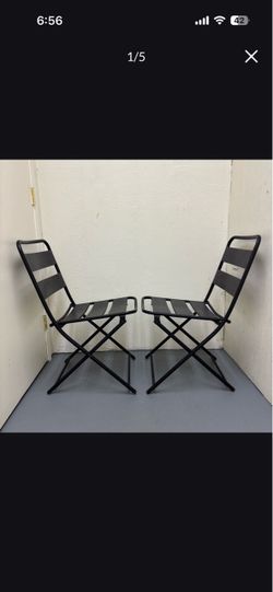 One Set of 2 Steel Patio Black Heavy Duty Folding Chairs