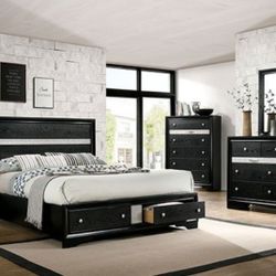 Brand New Black Modern Style 4pc Queen Bedroom Set (Available In Eastern King)