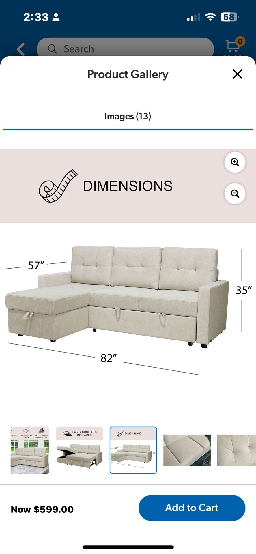Couch sectional with pullout bed for sleeping convenience Chaise can be on either side and lifts up for extra storage space