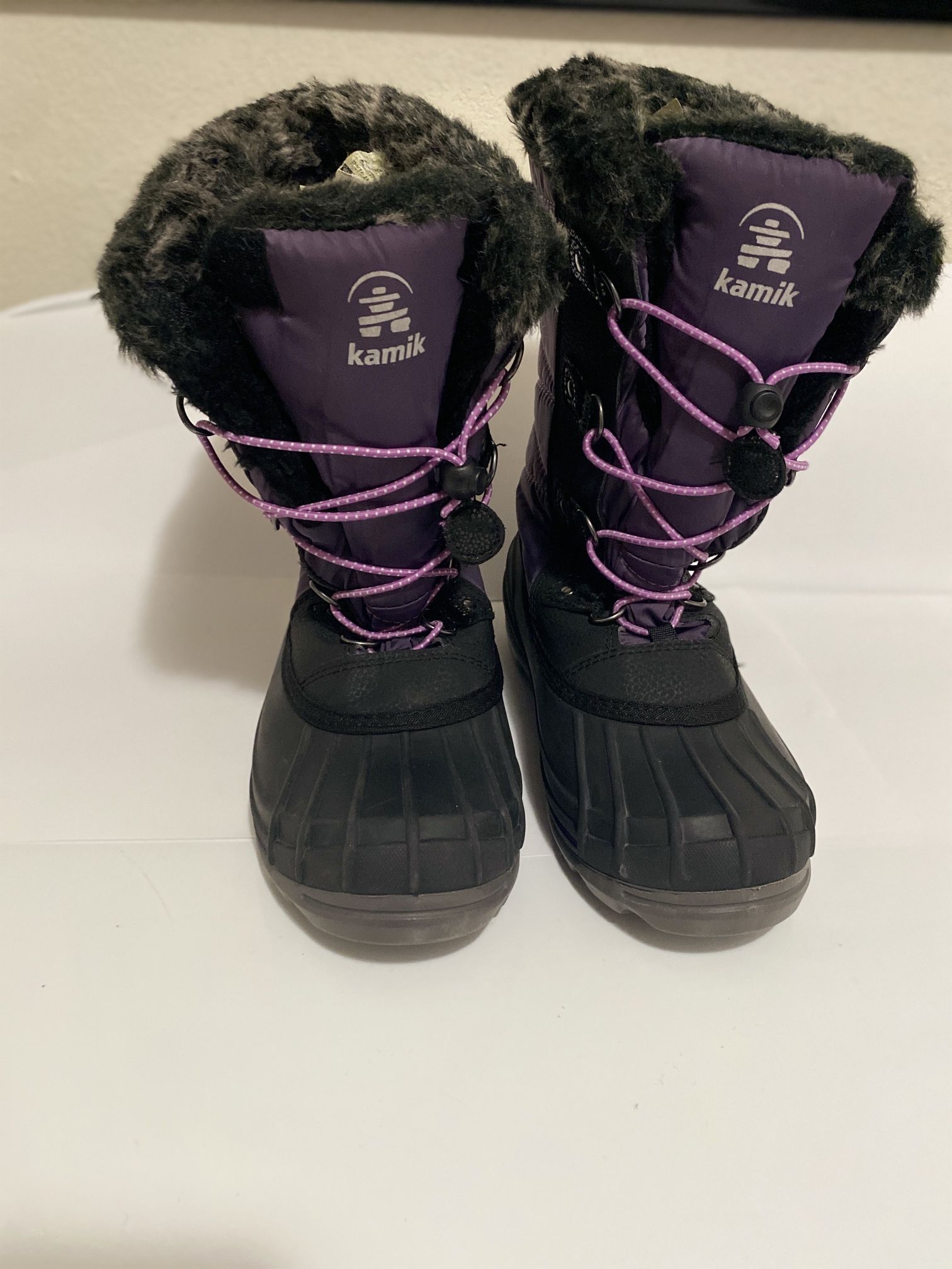 KAMIK Girls Winter Snow Boots Waterproof, Faux Fur, Purple, Black, Size 6