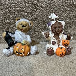 Halloween Resin Bears in costume figure Ghost Mummy Jack o lantern decor 