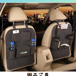 Seat Back Car Organizer Woolen Felt Seat Back Kick Protectors for Kids, Storage Bottles, Tissue Box, Toys (Dark Grey)