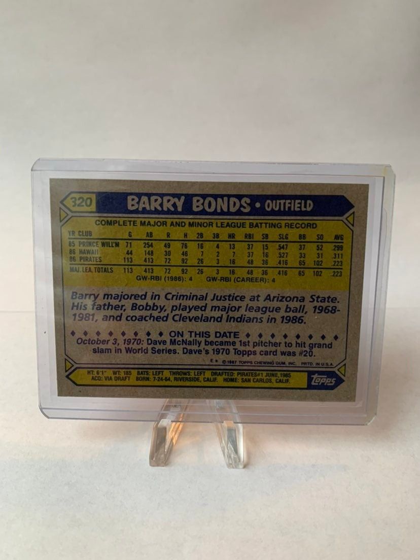 Barry Bonds 87 Topps Rookie Err. Card 320