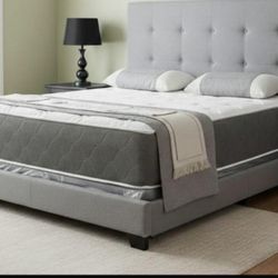 BRAND NEW QUEEN SIZE GRAY LINEN BED FRAME WITH NEW MATTRESS SET/FAST DELIVERY