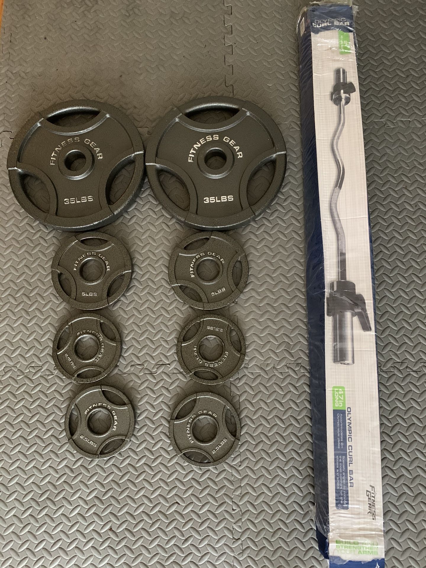 🏋️Olympic Curl Bar & Cast Iron Plates🏋🏿‍♂️