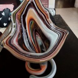 1950s ART GLASS  vase coil stem hand blown  Brown Tones  has a few blemishes