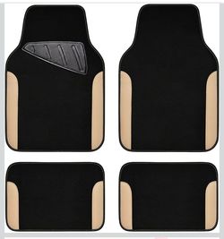 CAR PASS Waterproof Car Floor Mat, Universal Fit Car Mats with Driver Heel Pad, Leather Car Carpet, Anti-Slip Nibbed Backing Floor Mats for SUV, Vans,