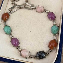 Pulsera Stainless Piedras Cuarzo De Colores Joyería Antigua 