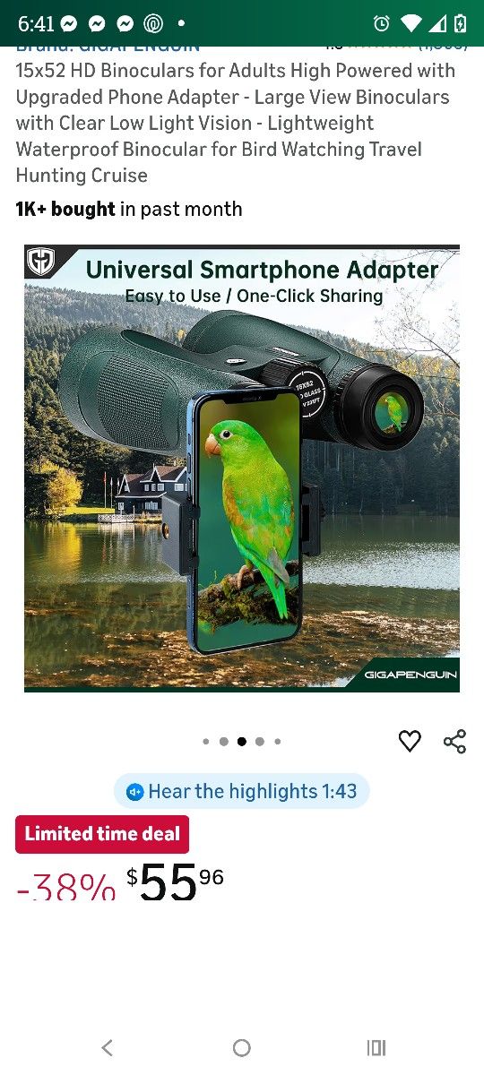 15x52 HD Binoculars for Adults High Powered with Upgraded Phone Adapter - Large View Binoculars with Clear Low Light Vision - Lightweight Waterproof B