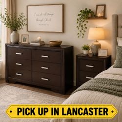 Dark Brown 6-Drawer Dresser and Nightstand Set