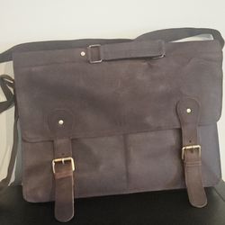 Genuine Leather Messenger Bag With Strap And Buckles, Has Faint Initials