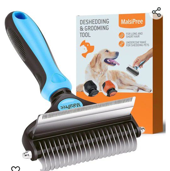Deshedding Tool and Undercoat Rake for Long and Short Haired Dogs with Double Coat - Dematting Comb and Pet Hair Deshedder Supplies (Large, Blue)


