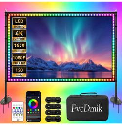 FvcDmik 120-Inch Projector Screen with RGB LED Lights