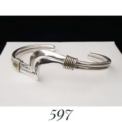 7.75-8" Handcrafted Solid Sterling Silver & Brass Accent Twisted Wire Cuff Bracelet, signed