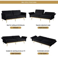 Black New Velvet Futon Sofa
