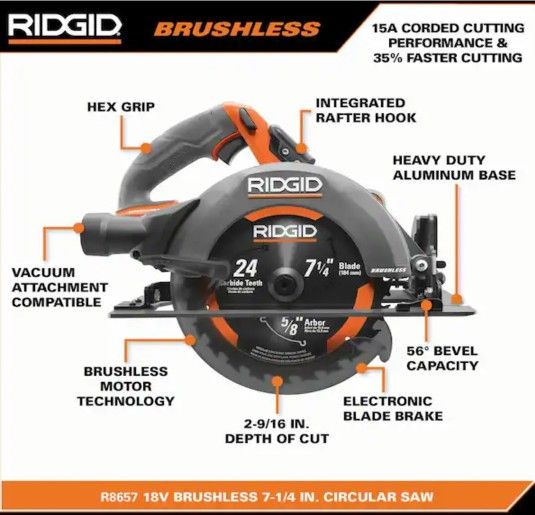 RIDGID Circular Saw 18V Brushless Cordless 7-1/4 in.