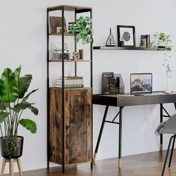 65.8"Tall Cabinet, Bathroom Linen Tower w/3 Open Shelves&Cupboard w/Door Freestanding Storage Cabinet Space Saving Organizer - BRAND NEW IN BOX