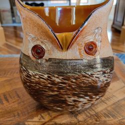 Art Glass Owl Vase 7.5 X 6