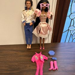 1987 Barbie African-American Extra Long Hair At 1990 Ken Doll Brunette