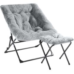 Gray Folding Chair With Ottoman