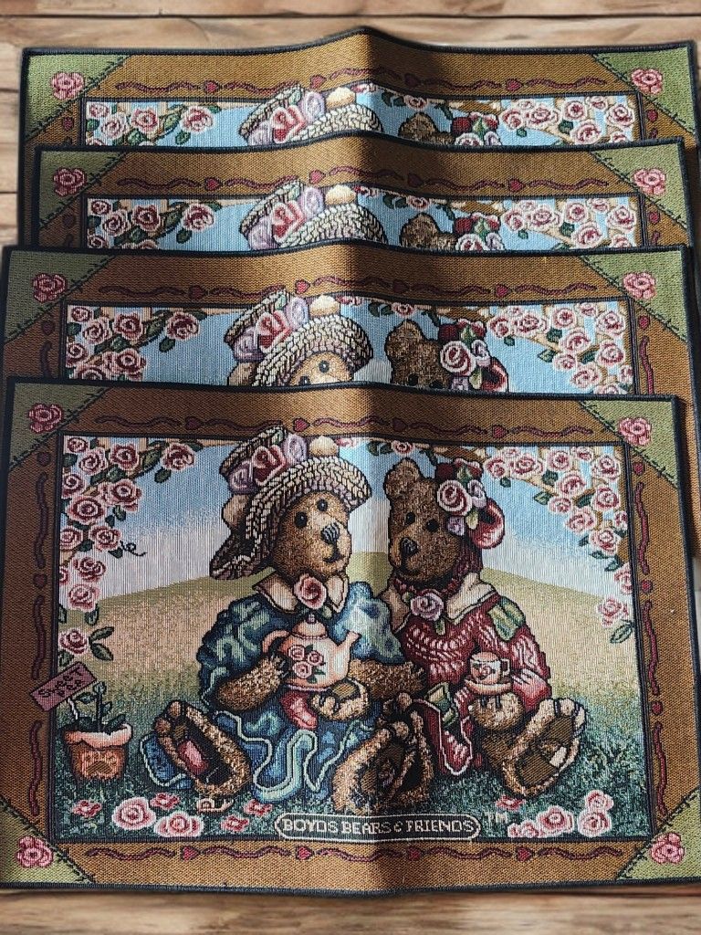 (4) Vintage Boyds Bears & friends Table Placemats "Afternoon Tea" 13x18