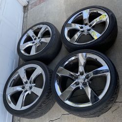 4 — 275/30r20 245/40r20 5x120 5x4.72 Stock Chrome Chevy Camaro Bmw Wheels Rims Tires!!