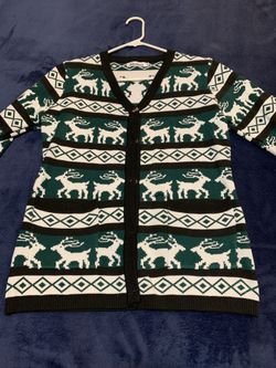 Abollria Christmas Sweater Women's Reindeer Knitted Sweater button-down W/ pockets