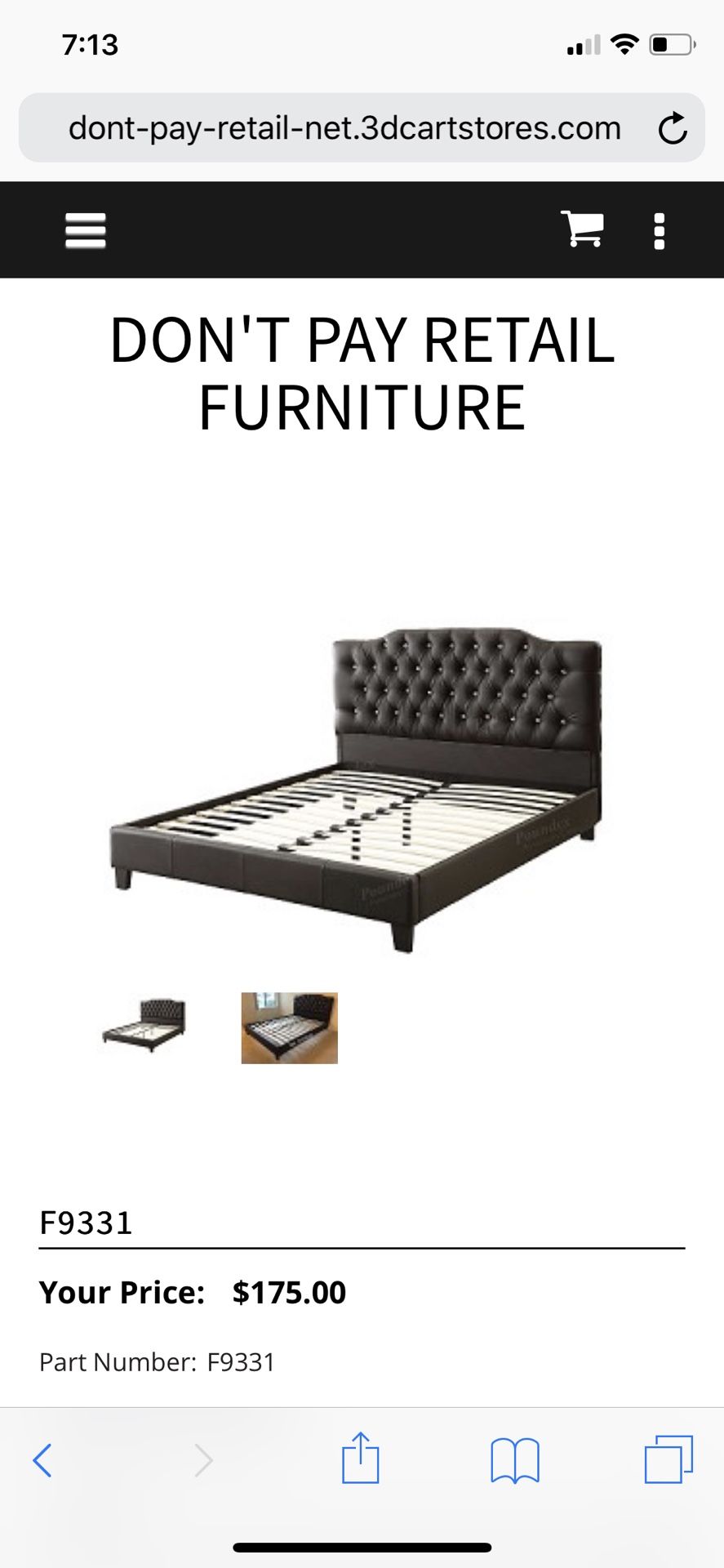 Black tufted (with rhinestones) QUEEN BED FRAME (All pieces included)