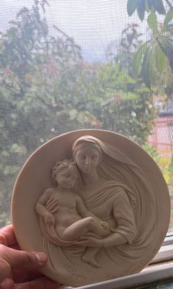 VINTAGE ALABASTER WALL PLAQUE MADONNA PROFECTICA