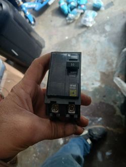 black Square D 2-pole miniature circuit breaker with a 50-amp rating and 10 kA interrupt capacity