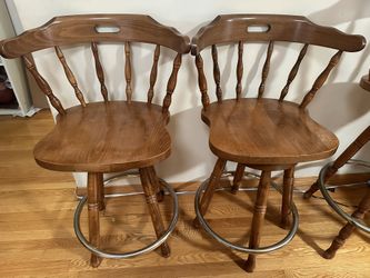 Pair of Counter-Height Wood Stools - Windsor Style Curved Back