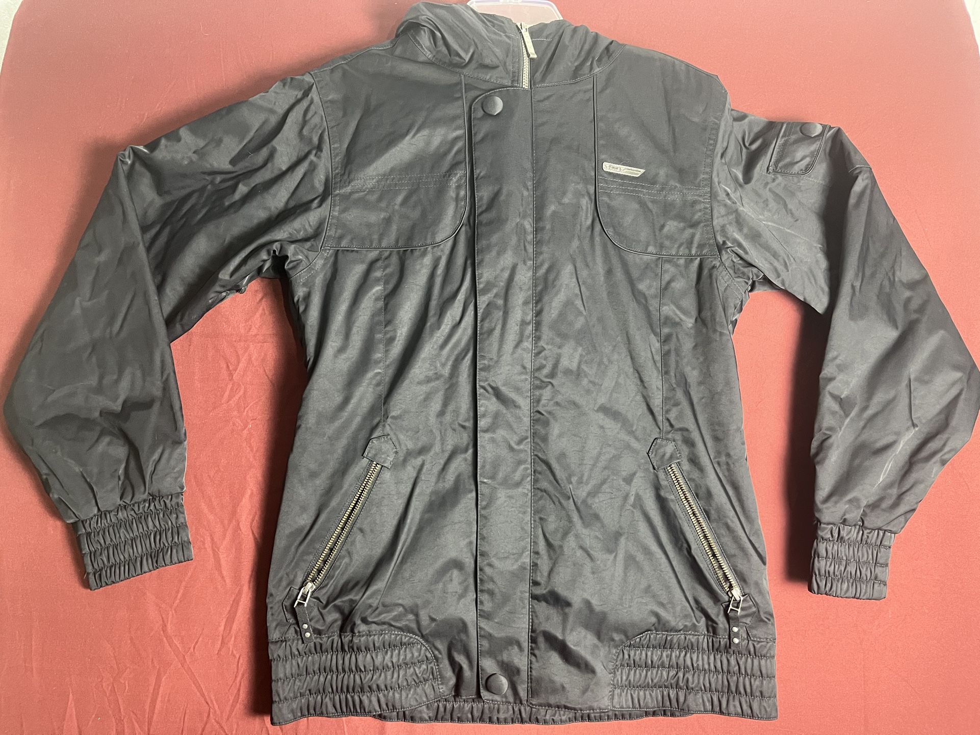 Sims Snowboarding Men Small Back Snow Winter Sport Full Zip Pocket Black Jacket