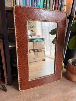 Vintage Mirror with Brown Speckled Frame and Rope Detailing