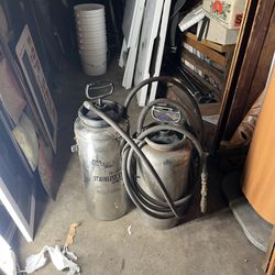 Title: Stainless Steel Chapin Sprayers, 2 Sizes  Description: This lot includes a 3-gallon and a 2-gallon Chapin compressed air stainless steel spraye