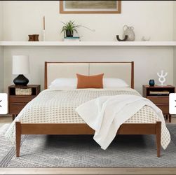 Luxen Wood Bed Frame with Upholstered Headboard