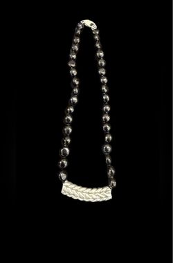 Sterling Silver With Black Onyx Beads Italy Vtg 7.5” Fine Jewelry Necklace