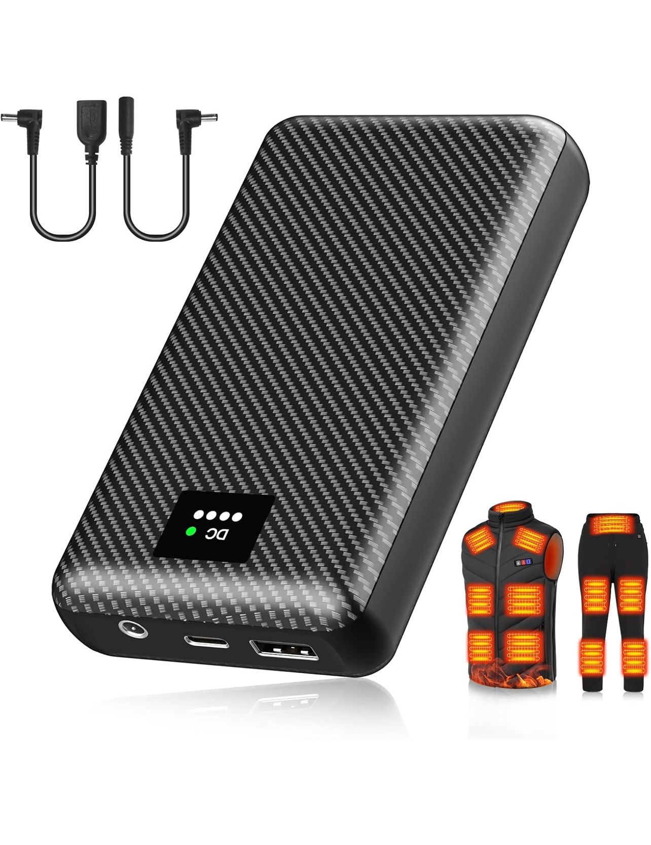 4V Heated Vest Battery Pack, 30000mAh Portable Charger with DC and USB Output Ports for Heated Jacket