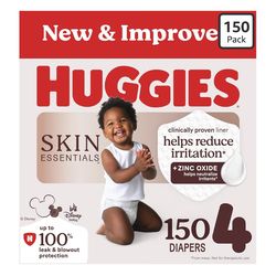 Huggies Size 4 Diapers, Skin Essentials Baby Diapers, Size 4 (22-37 lbs), 150 Count