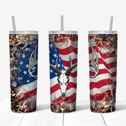 20 ounce Antlers And USA Flag  Tumbler! Perfect for both hot and cold drinks! 