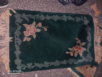 Gorgeous Green Floral Oriental Wool Rug Old Europe Antique