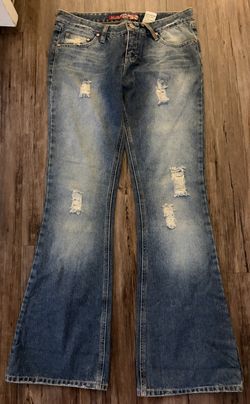 Vintage Y2K Mudd Low Rise Flare Jeans Distressed Blue Sz 30
