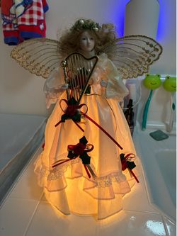 Vintage Traditions Lighted Angel Tree Top Or Table Decor Porcelain Face  12”