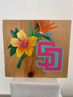 Hand Painted Original Design Tiki Style SD Padres City Connect Bird of Paradise Art on Wood - Approx 10 x 10