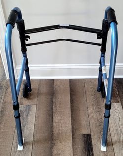 Standard Size Walker, Blue, Adjustable Height, Trigger Release Paddles for Easy Folding