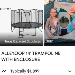Alley Oop 14’ Trampoline W Basketball Hoop And Net!
